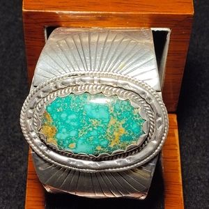 Vintage Indian Cuff Huge Turquoise stone 925 bracelet 36mm X 24mm 92 grams